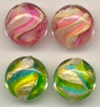 Double Swirls of Rubino-Pink or Aqua-Lime, 17mm Lentil